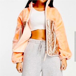 UGG Marlene Quilted Metallic Jacket Fleece Pink barbie sparkle hoodie